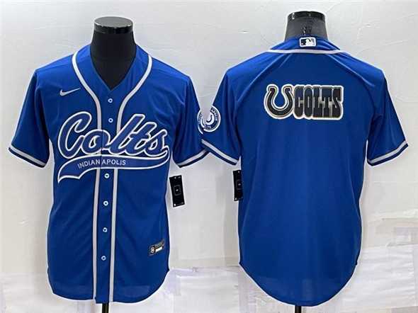 Men%27s Indianapolis Colts Blue Team Big Logo With Patch Cool Base Stitched Baseball Jersey->indianapolis colts->NFL Jersey